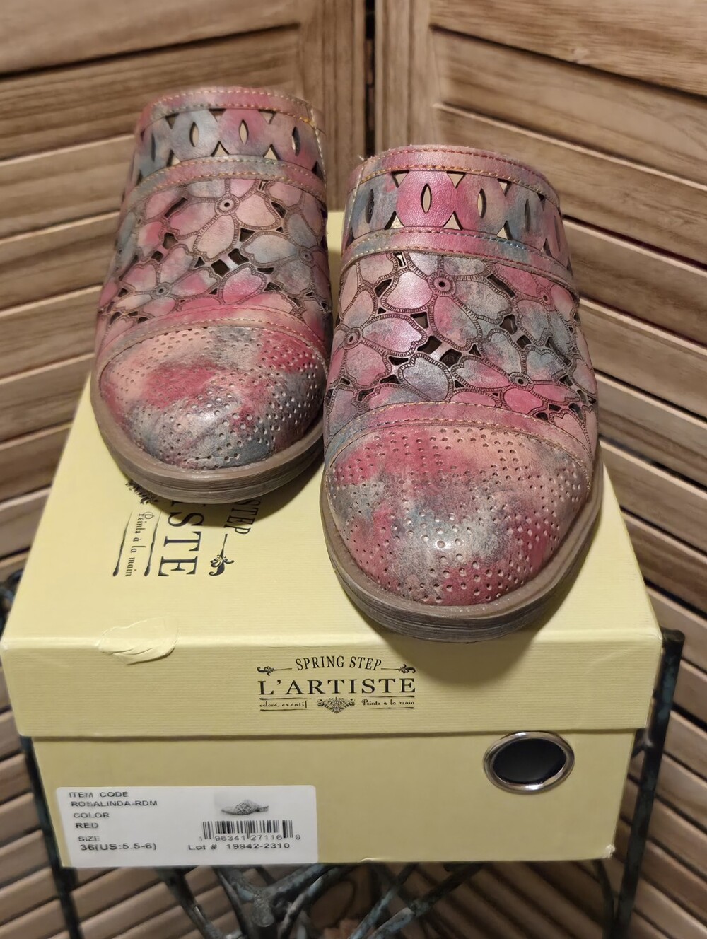 Spring Step L'artiste 36 (5.5 - 6) Leather Mules Red Rosalinda